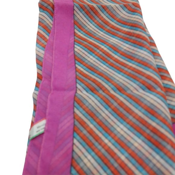 Morsly New York Vintage Pink Blue white brown Striped Square Italian Scarf 26" - Picture 2 of 5